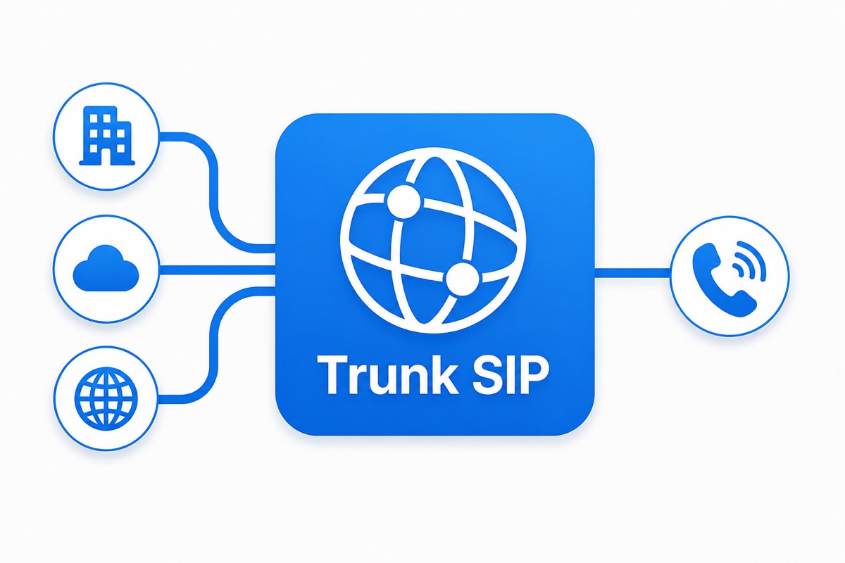 Diagramm eines SIP-Trunks zwischen Unternehmen, Cloud und Telefonnetz